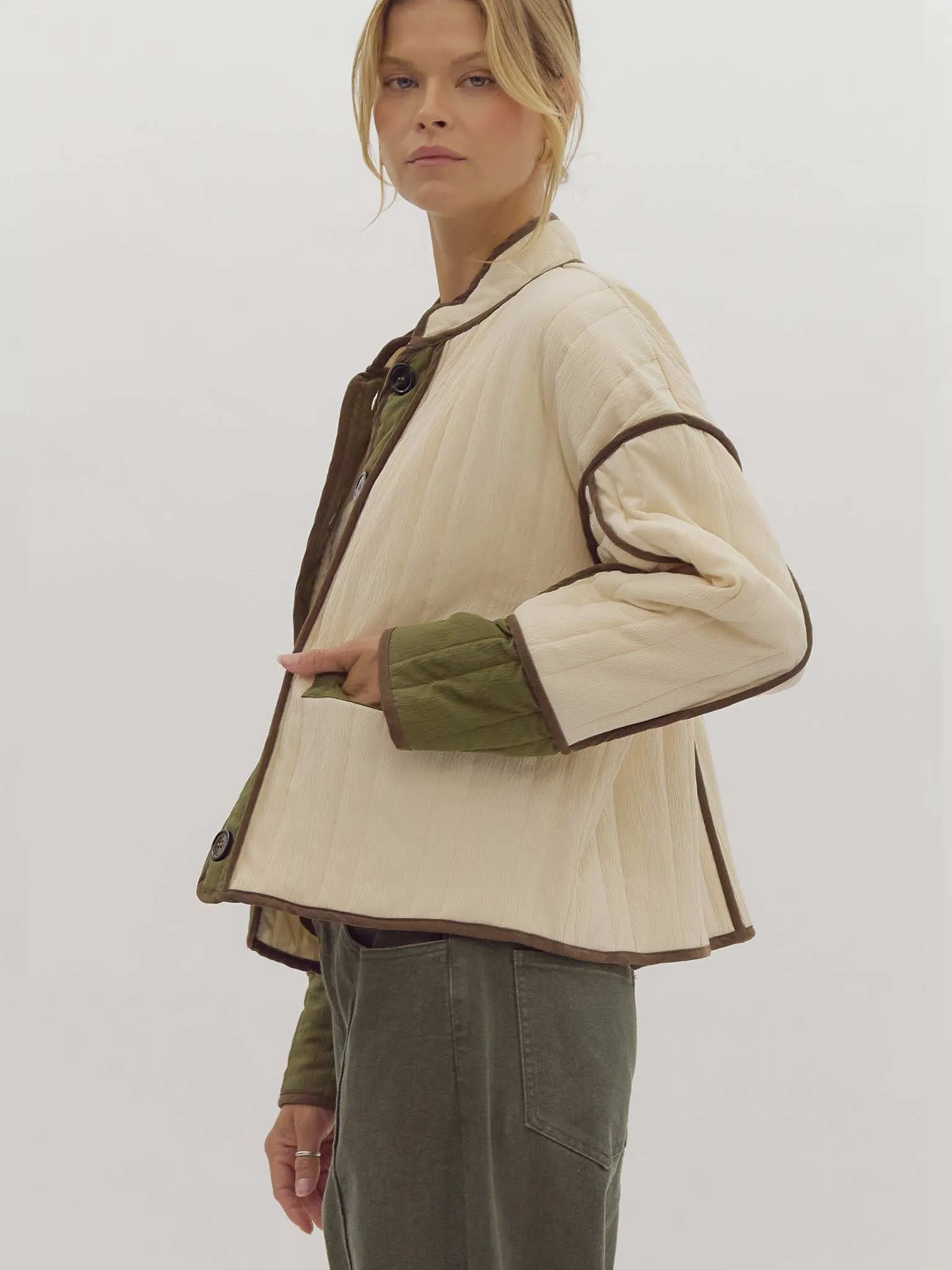 Quilted Cropped Jacket with Contrast Trim