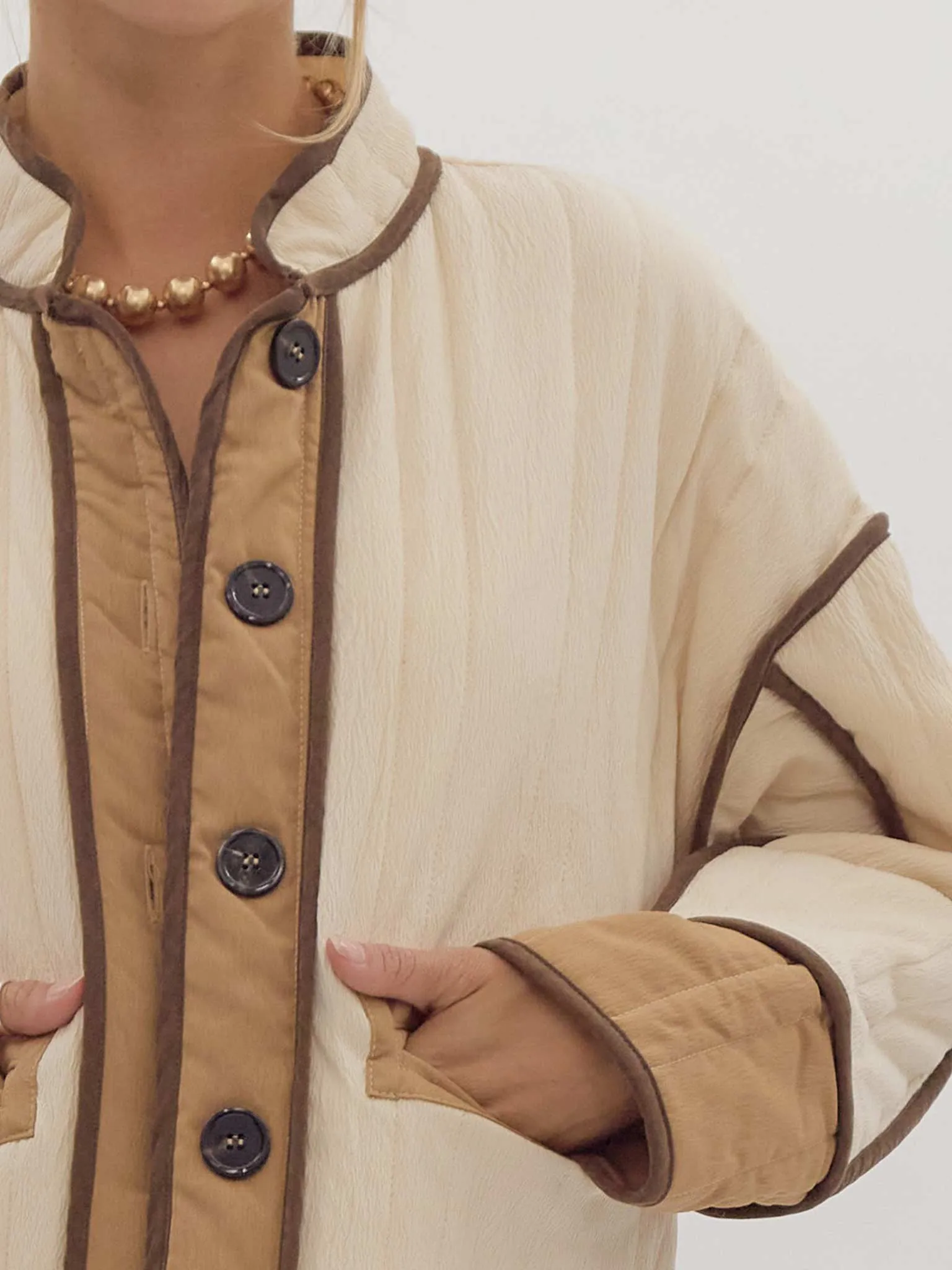 Quilted Cropped Jacket with Contrast Trim