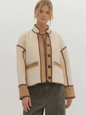 Quilted Cropped Jacket with Contrast Trim