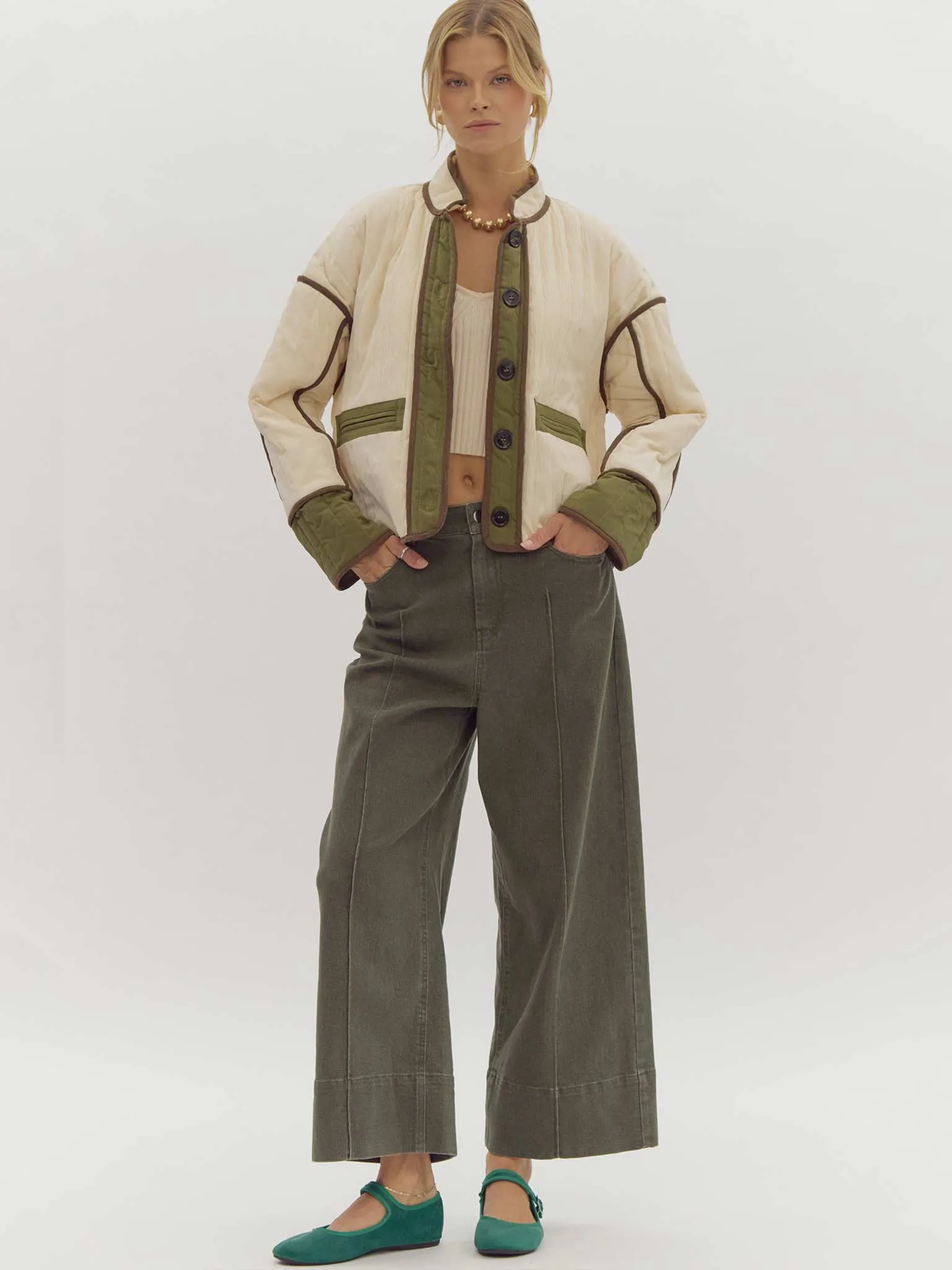 Quilted Cropped Jacket with Contrast Trim