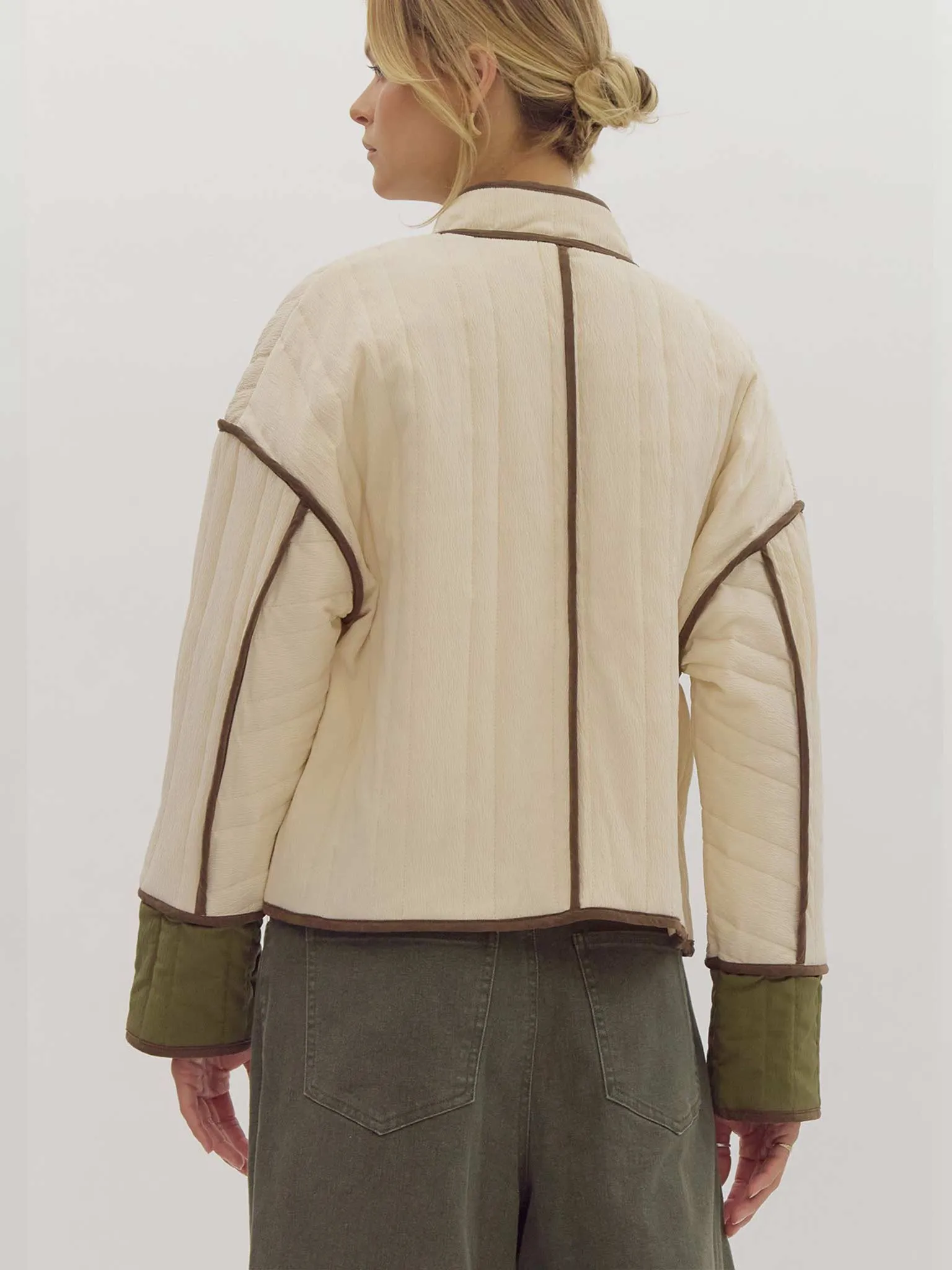 Quilted Cropped Jacket with Contrast Trim