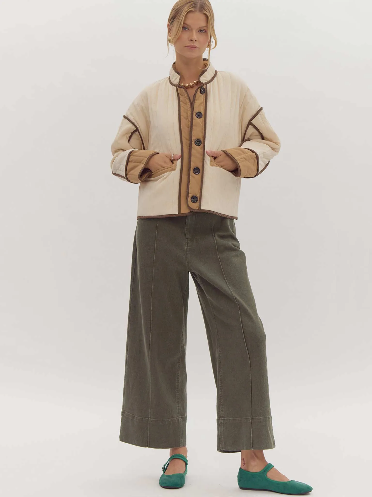 Quilted Cropped Jacket with Contrast Trim