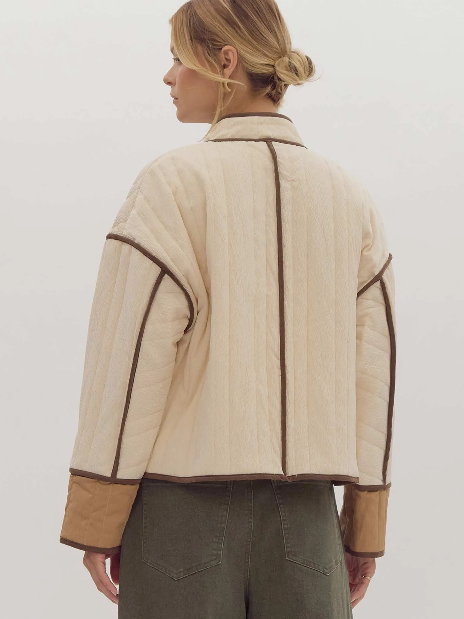 Quilted Cropped Jacket with Contrast Trim