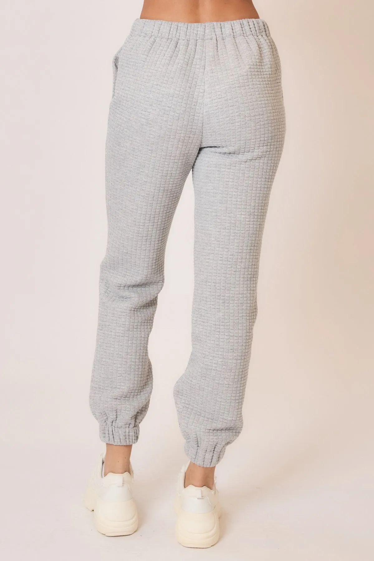 Raised Waffle Knit Joggers - Heather Grey - Full