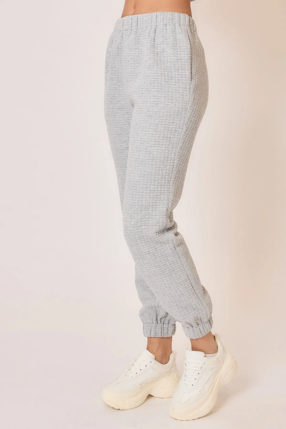 Raised Waffle Knit Joggers - Heather Grey - Full