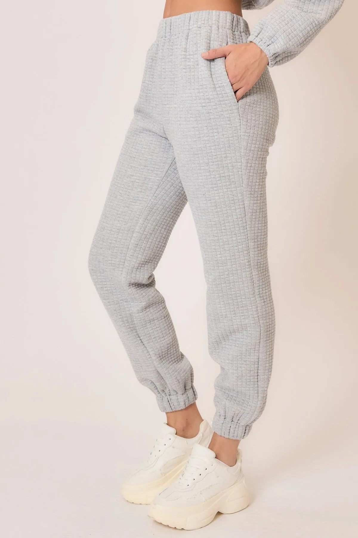 Raised Waffle Knit Joggers - Heather Grey - Full