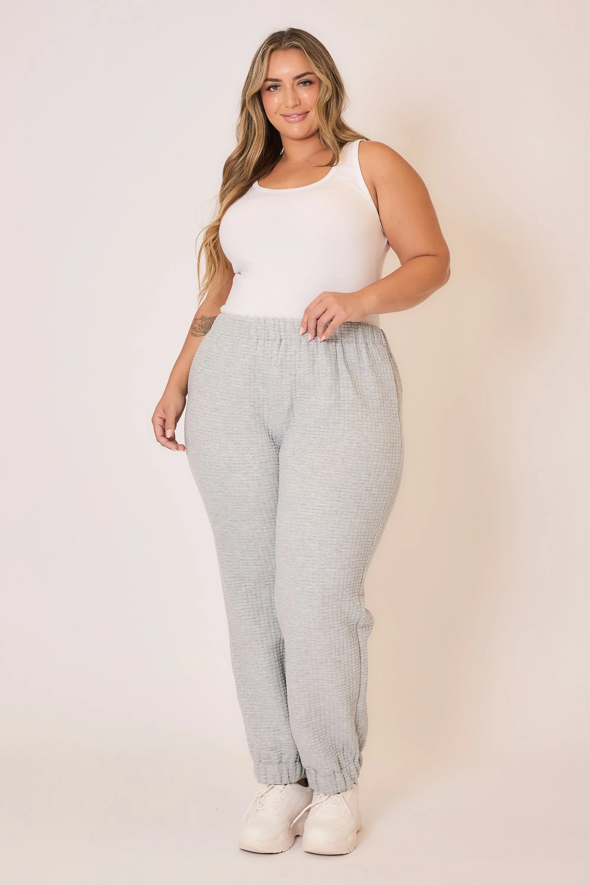 Raised Waffle Knit Joggers - Heather Grey - Full