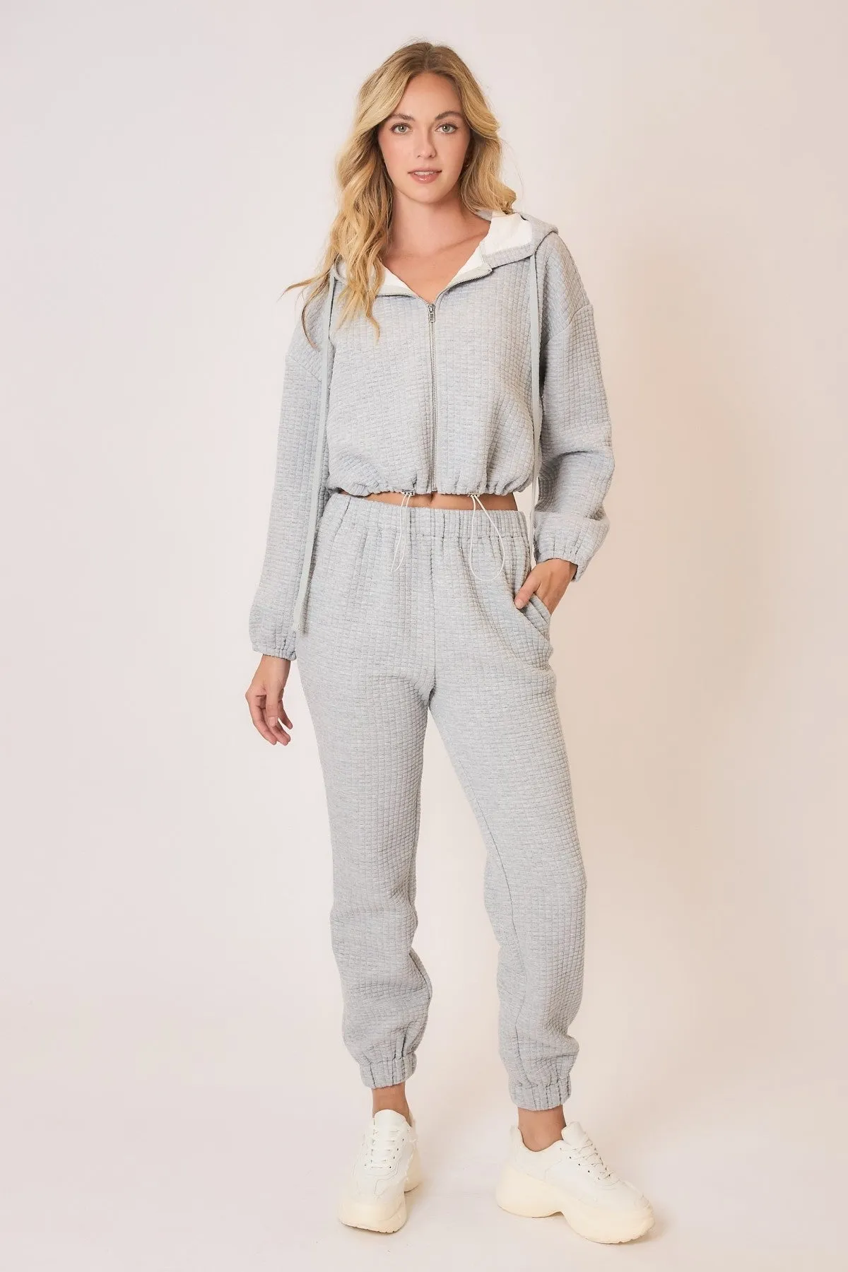 Raised Waffle Knit Joggers - Heather Grey - Full