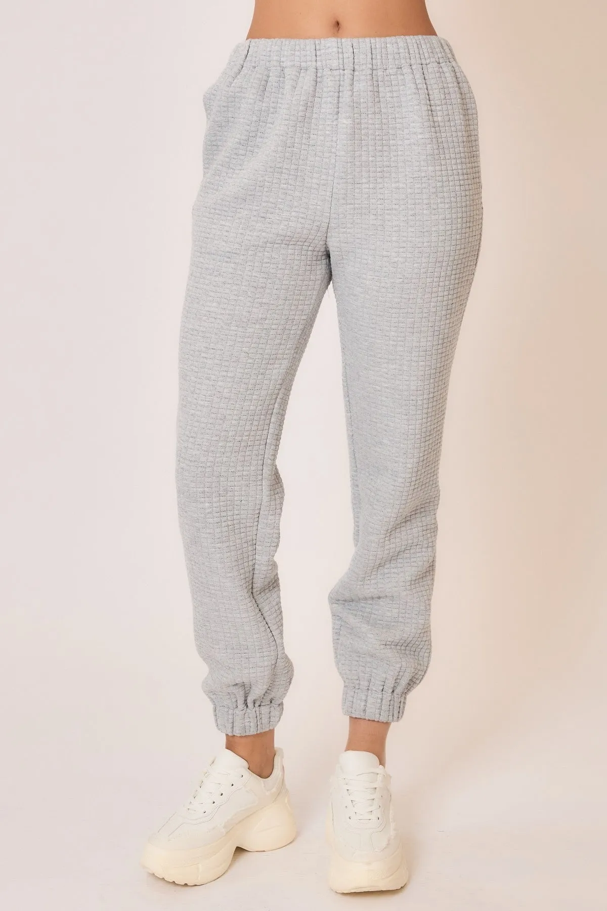 Raised Waffle Knit Joggers - Heather Grey - Full
