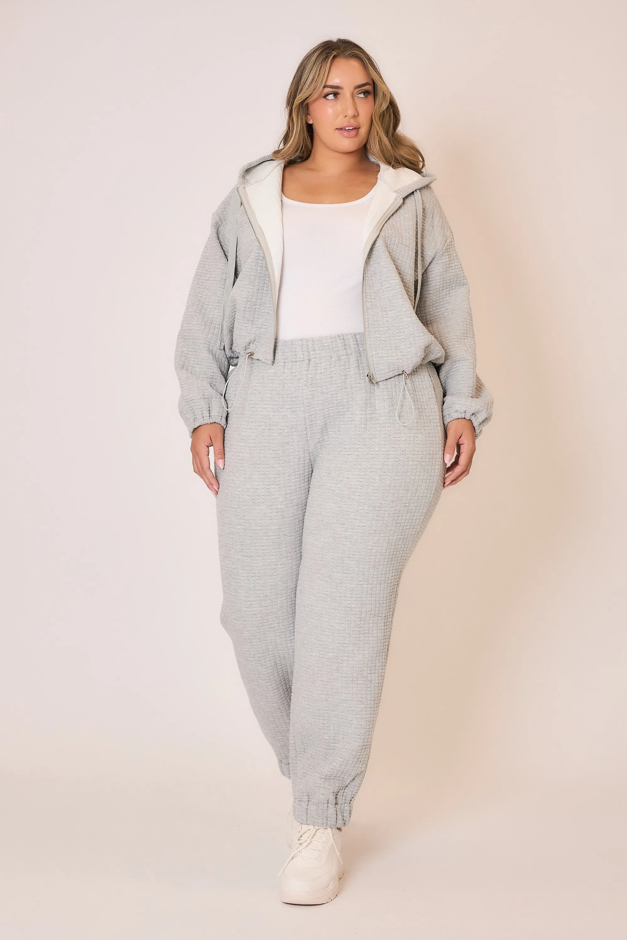 Raised Waffle Knit Joggers - Heather Grey - Full