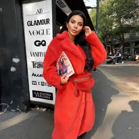Red Shearling Teddy Over Coat