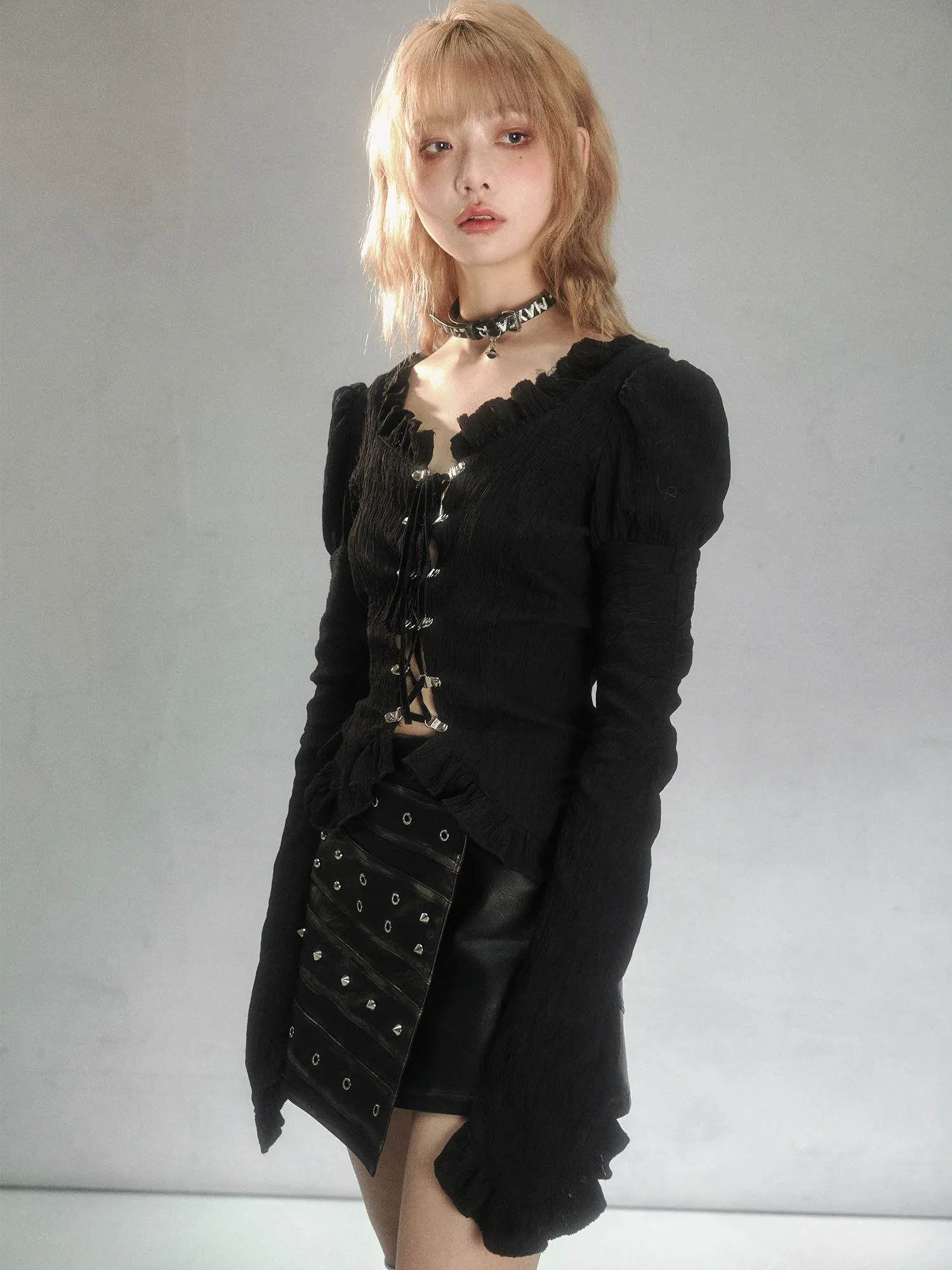 Rivets Retro Leather A-Line Skirt