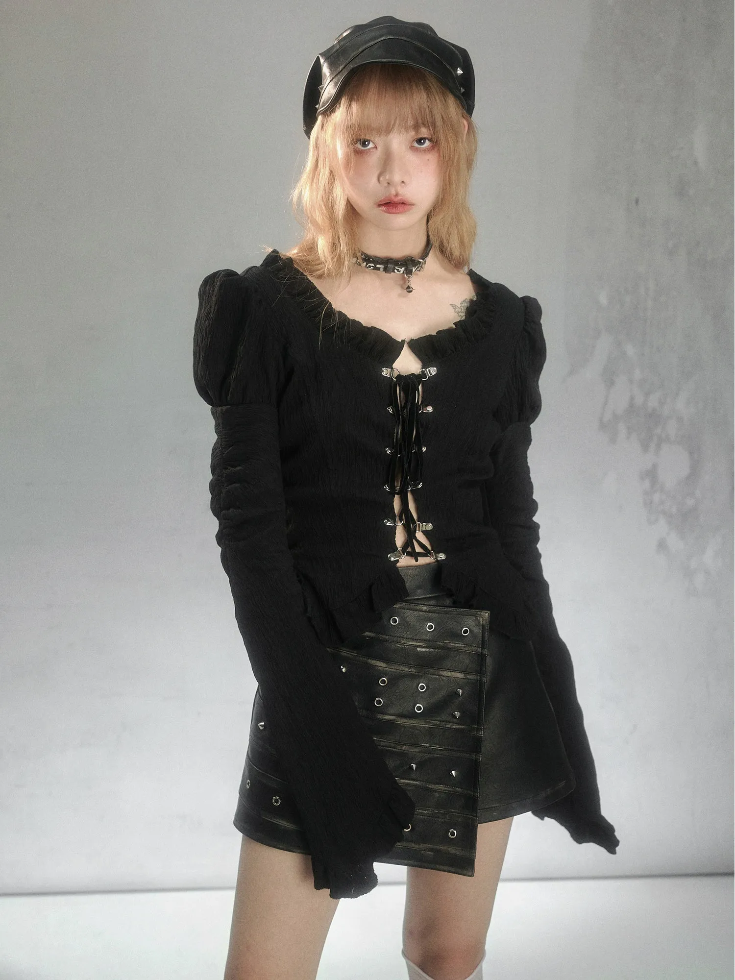Rivets Retro Leather A-Line Skirt