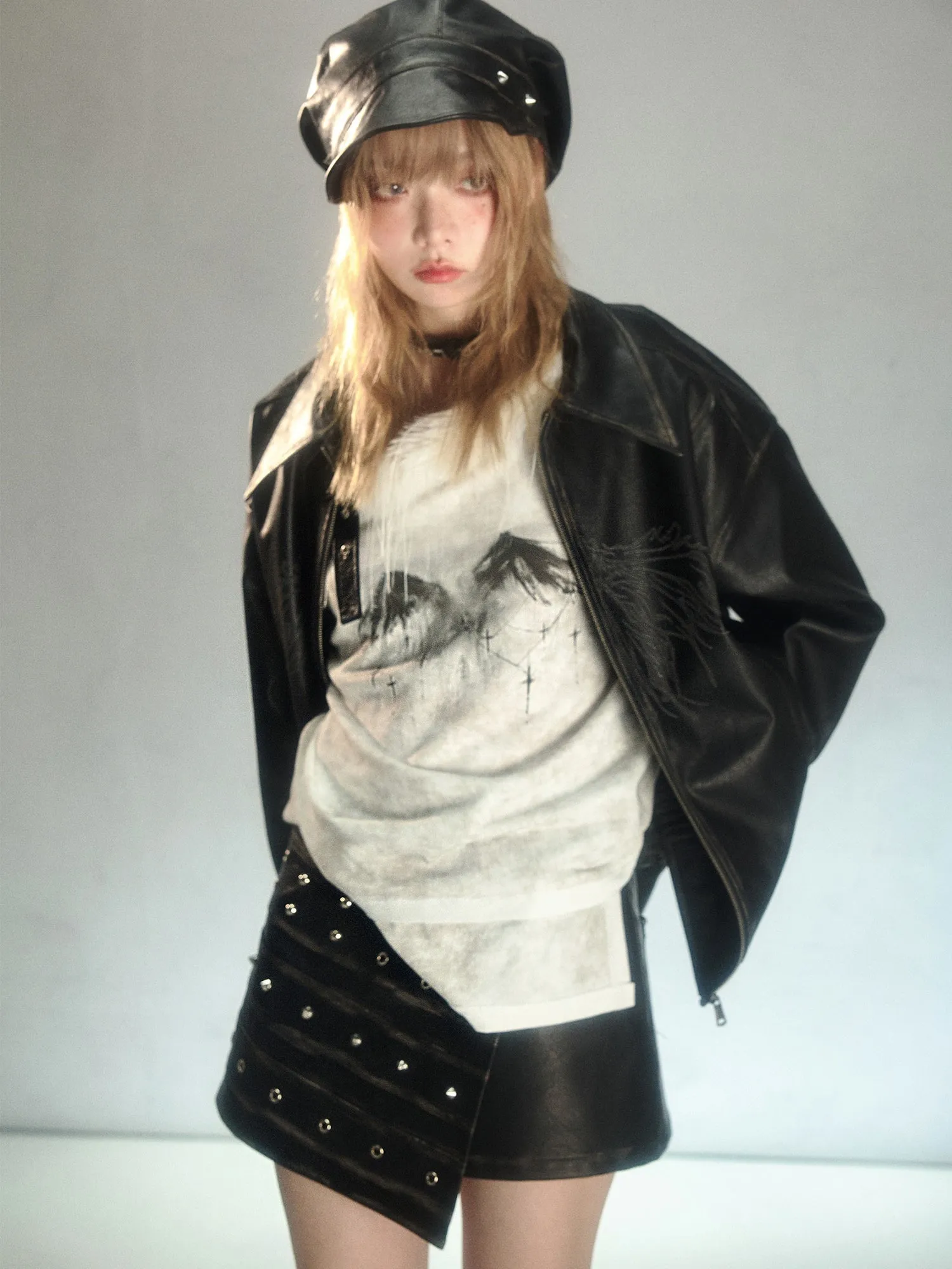 Rivets Retro Leather A-Line Skirt
