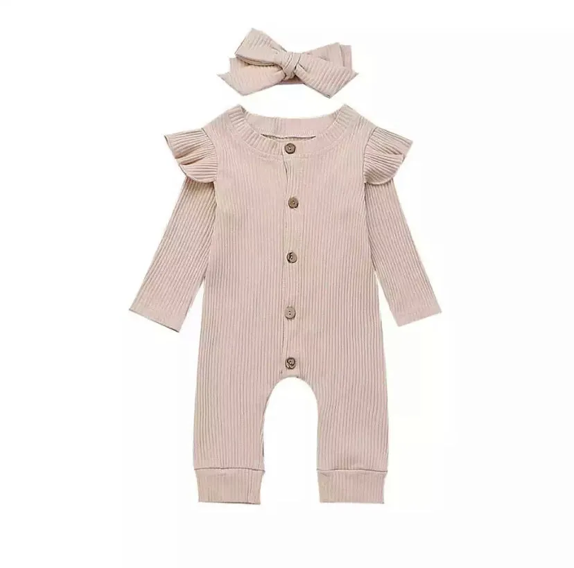 Ruffle Long Sleeve Romper with Matching Headband
