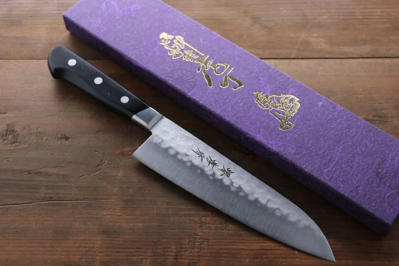 Sakai Takayuki Blue Steel Hammered 3 Layer Santoku 180mm