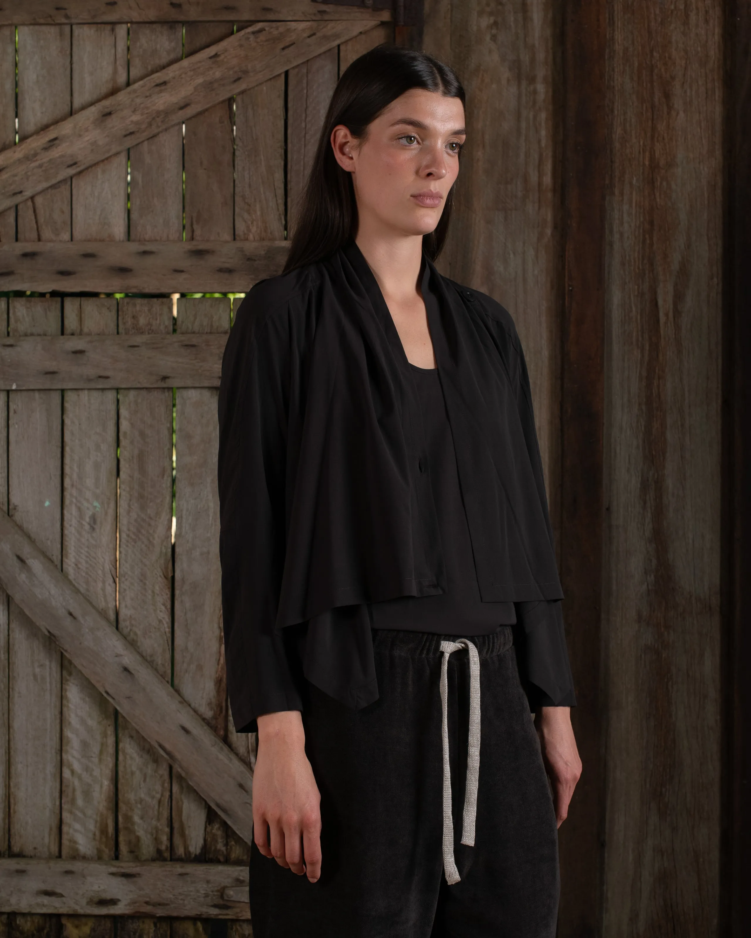 Scarf Jacket Stretch Silk Crepe Chocolate