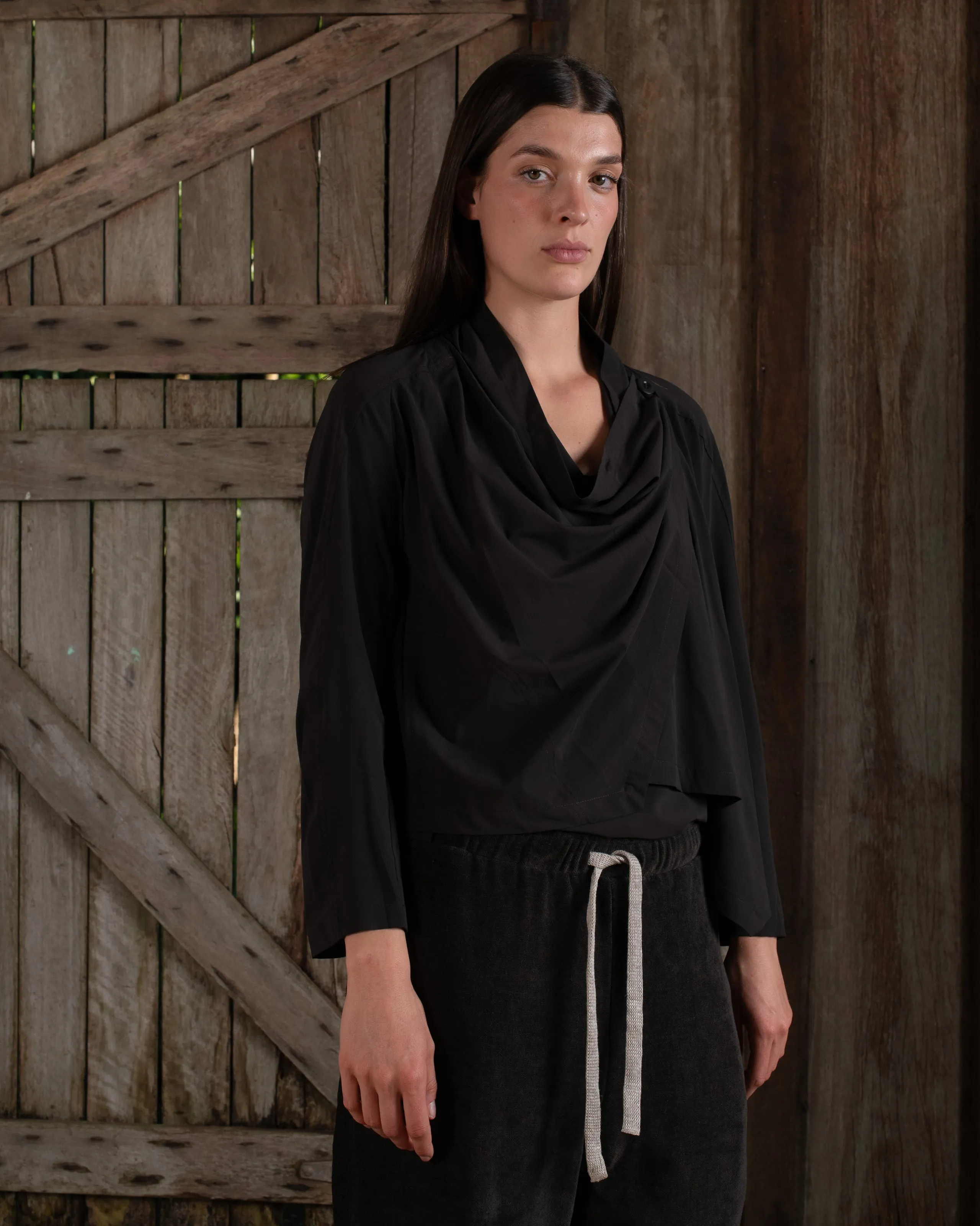 Scarf Jacket Stretch Silk Crepe Chocolate