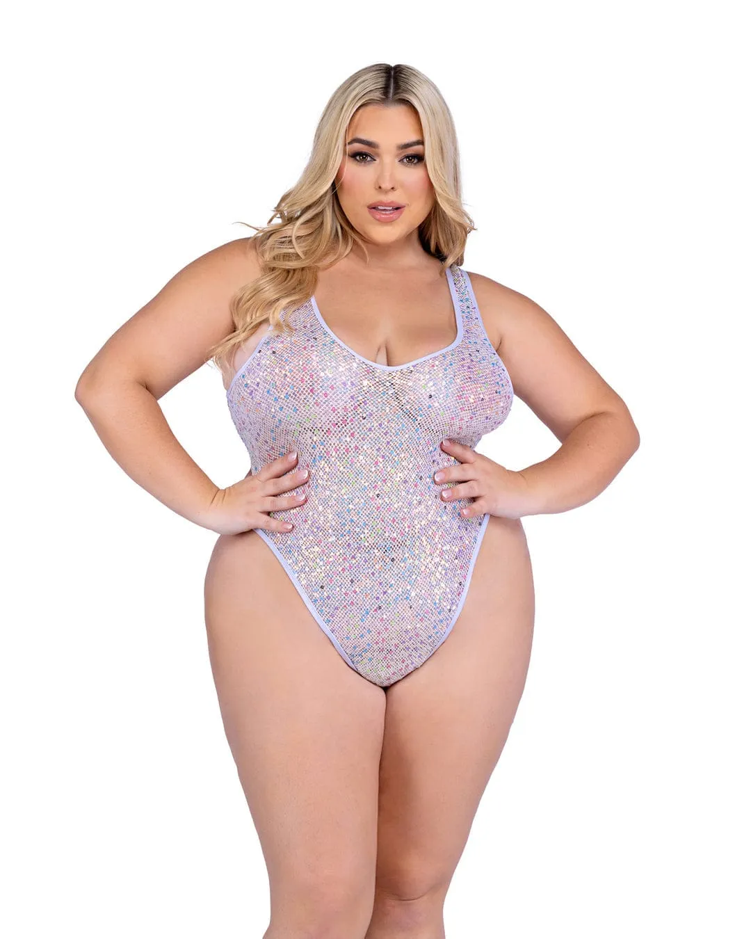 Sexy White Sequin Fishnet Romper Rave Wear