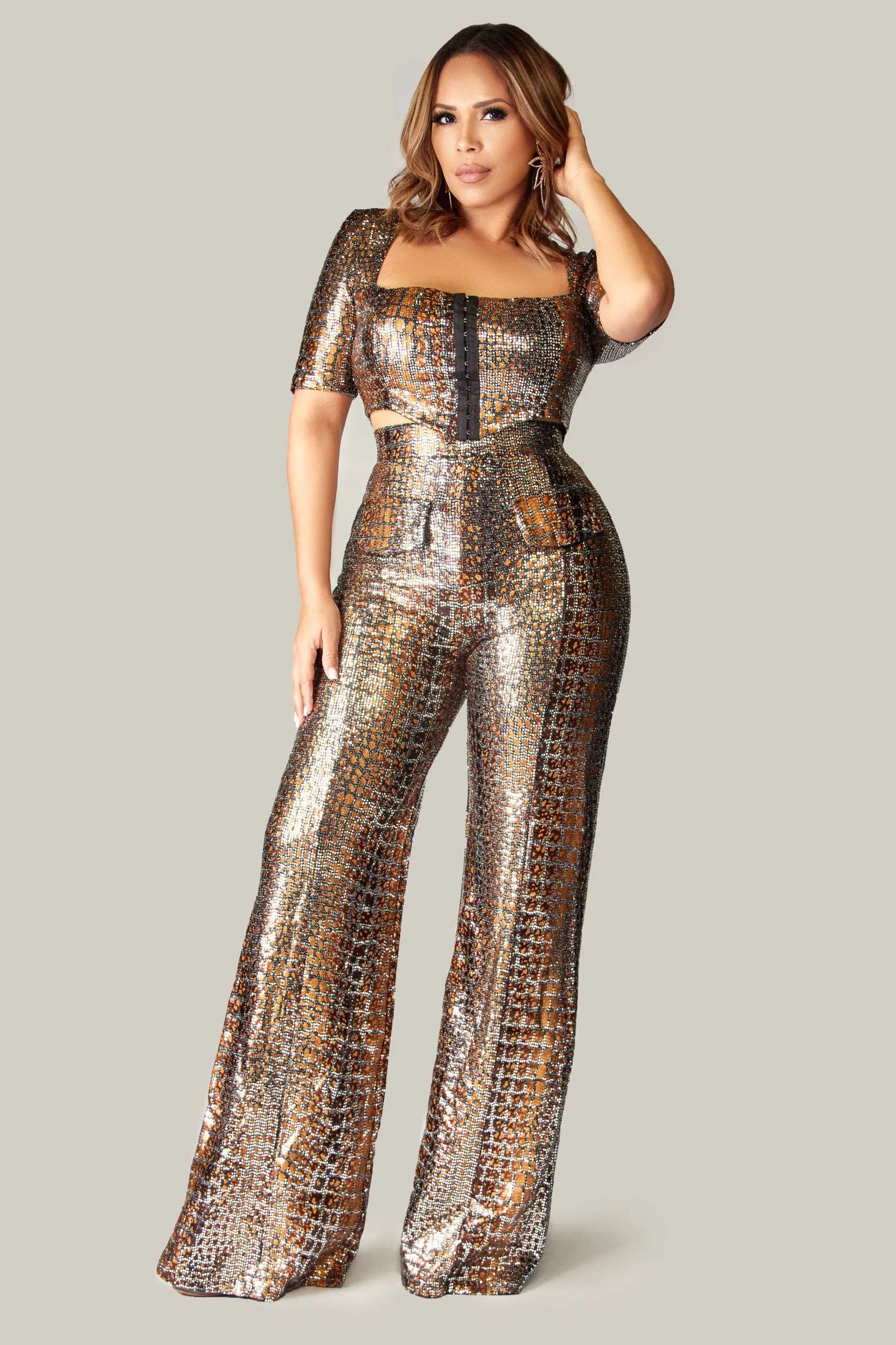 Shimmer Snake Print Two Piece Set