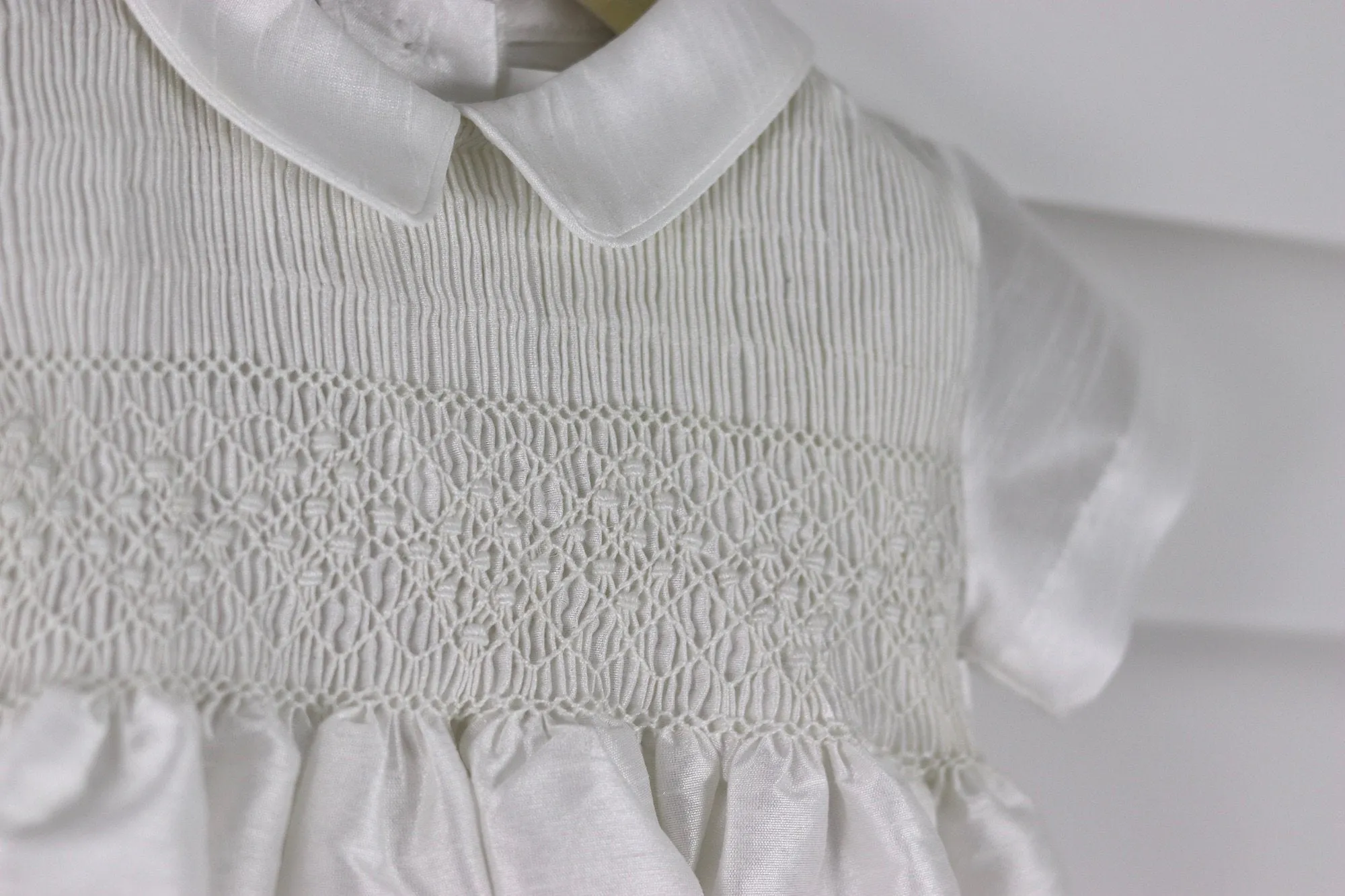 Smocked Baby Boy Romper White -  Baby  Boy Outfit   - White Shantung Baby Boy outfit - Smocked Romper - Special Occasion Baby Boy