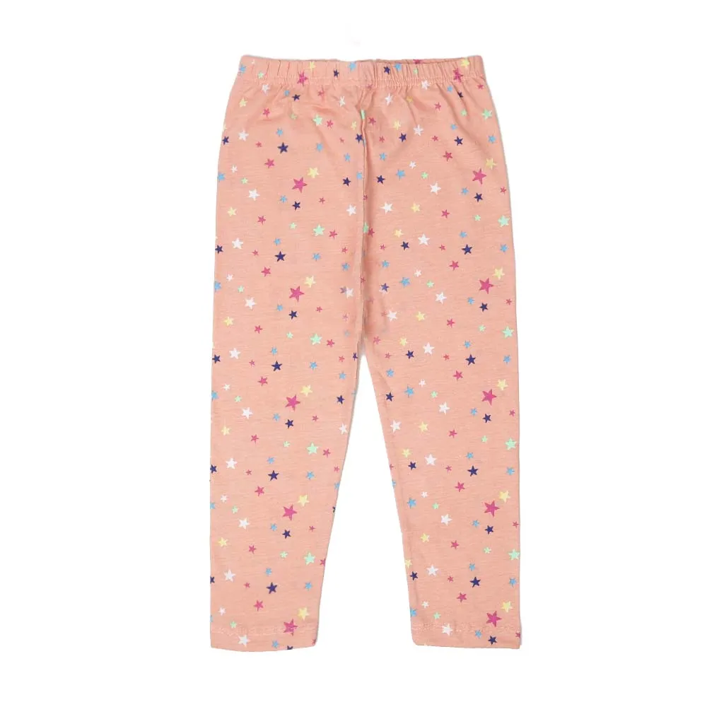 Stars Printed Tights For Girls - Peach