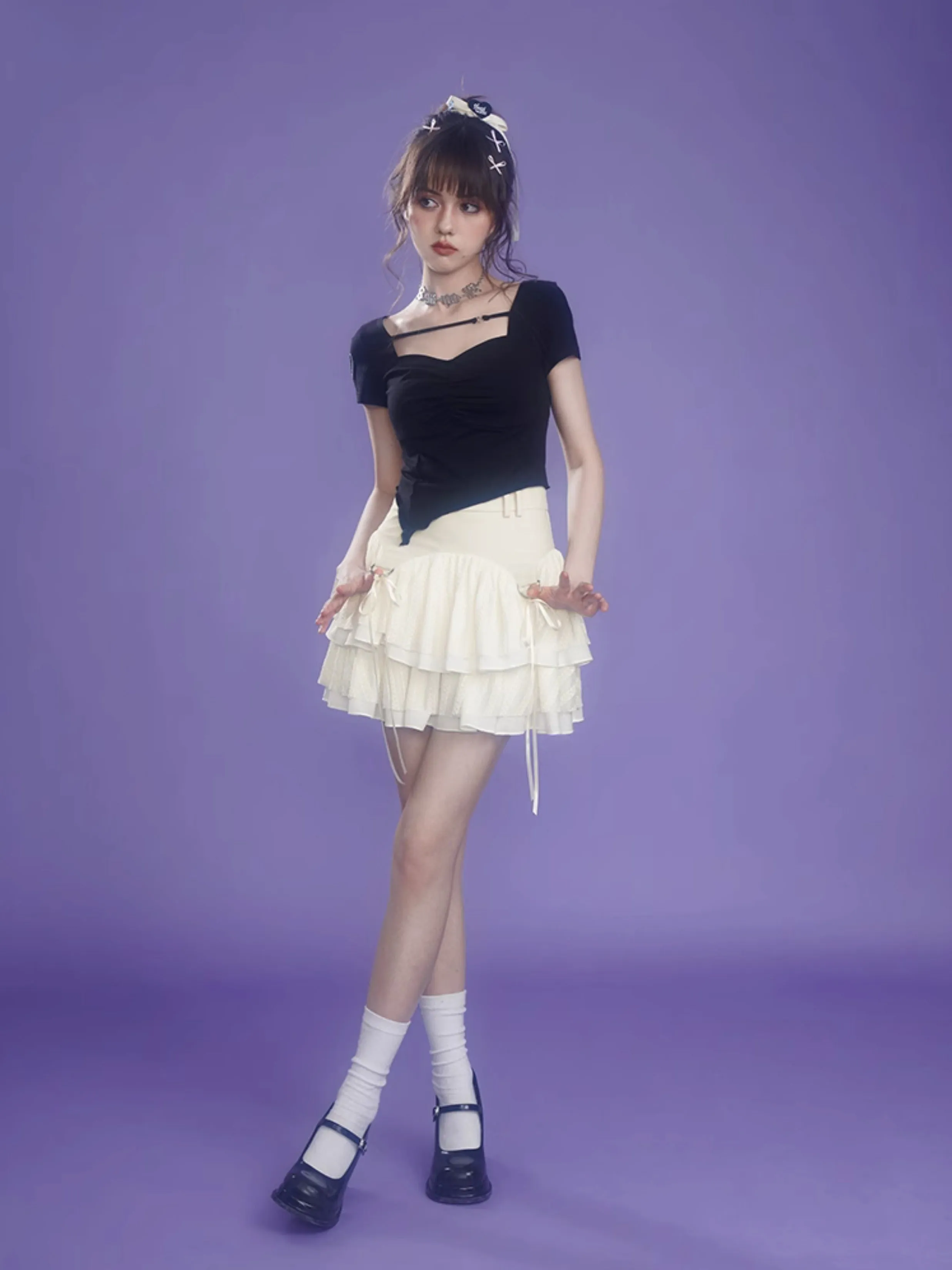 Strappy Short Cake Skirt