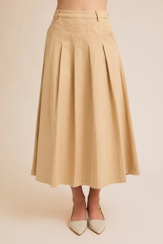 STRETCHY PLEATED MIDI SKIRT