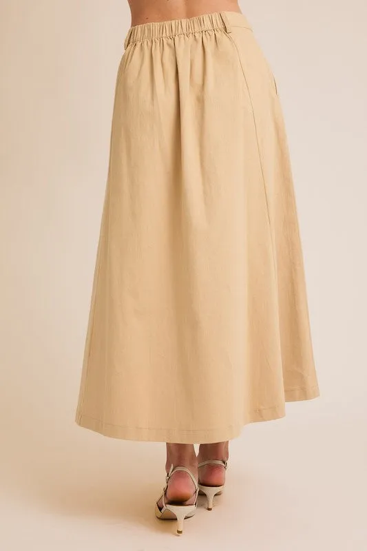 STRETCHY PLEATED MIDI SKIRT