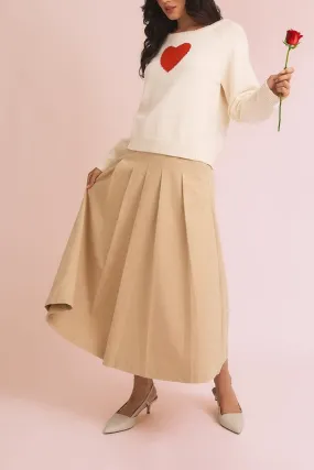 STRETCHY PLEATED MIDI SKIRT