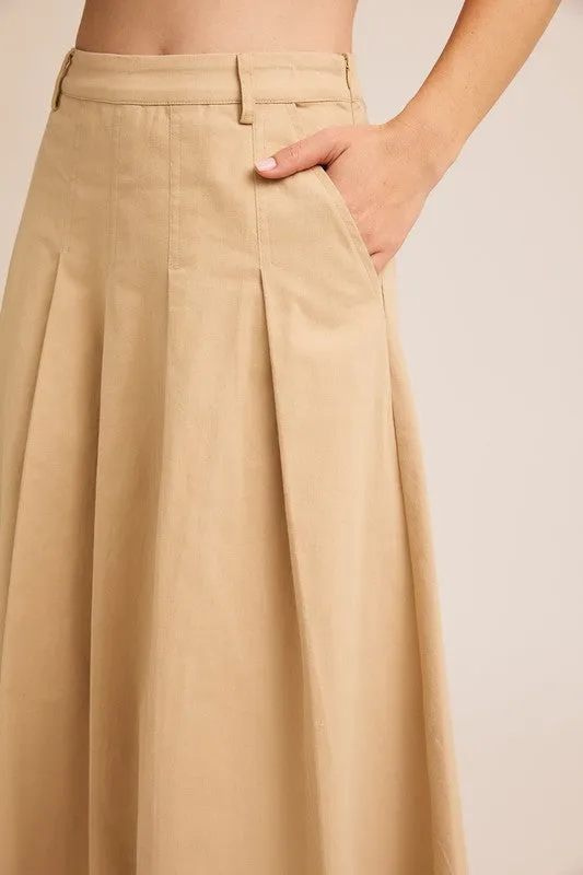 STRETCHY PLEATED MIDI SKIRT