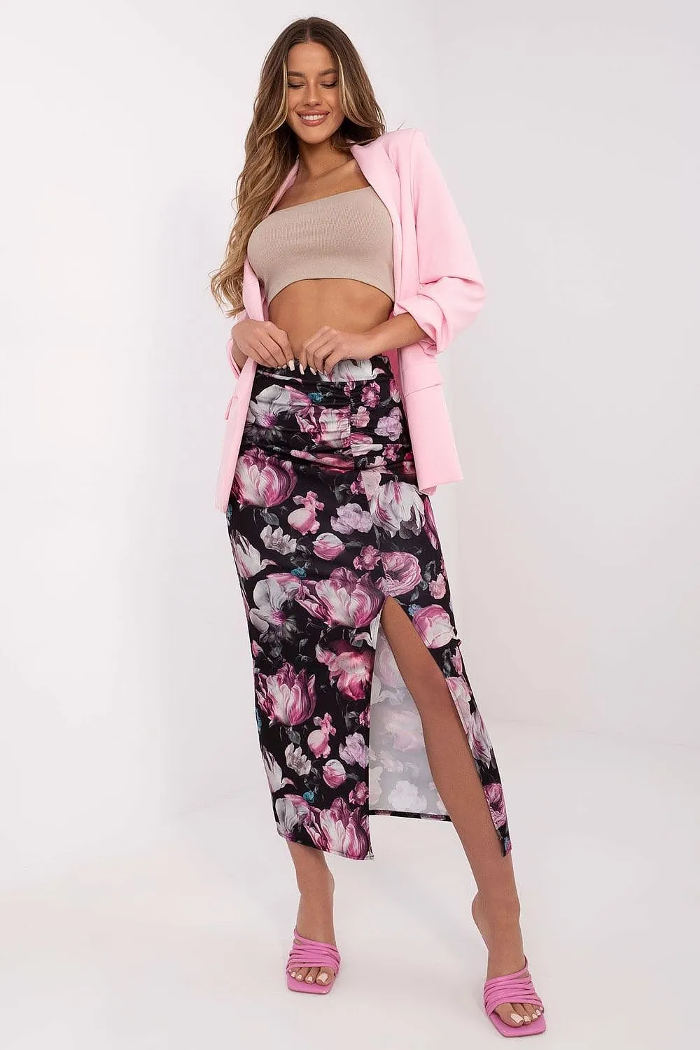 Stylish floral print midi skirt