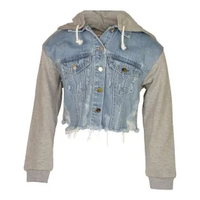 Sweatshirt & Denim Cropped Hooded Jacket