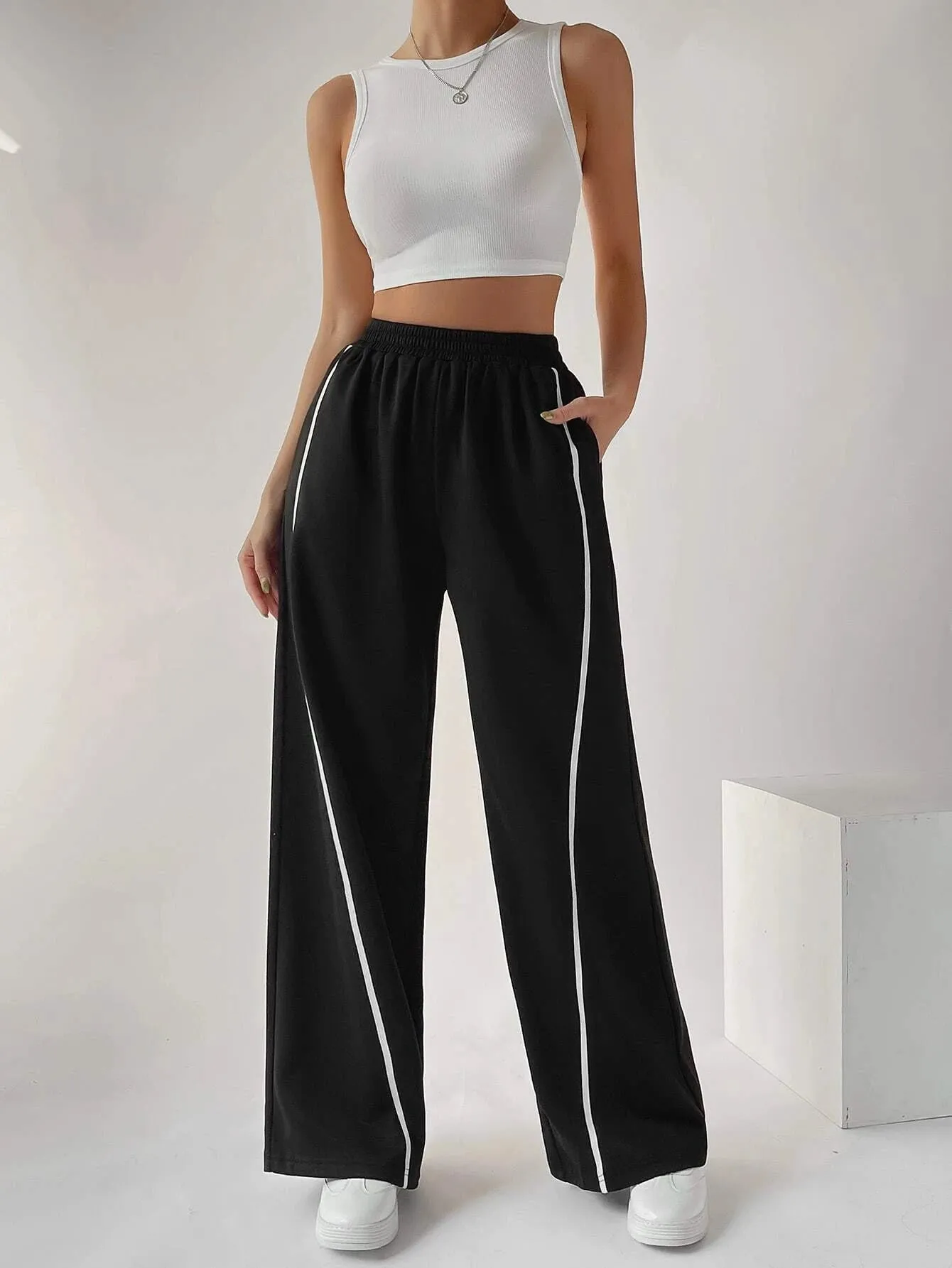 SXV Bikercore Contrast Piping Elastic Waist Trackpants