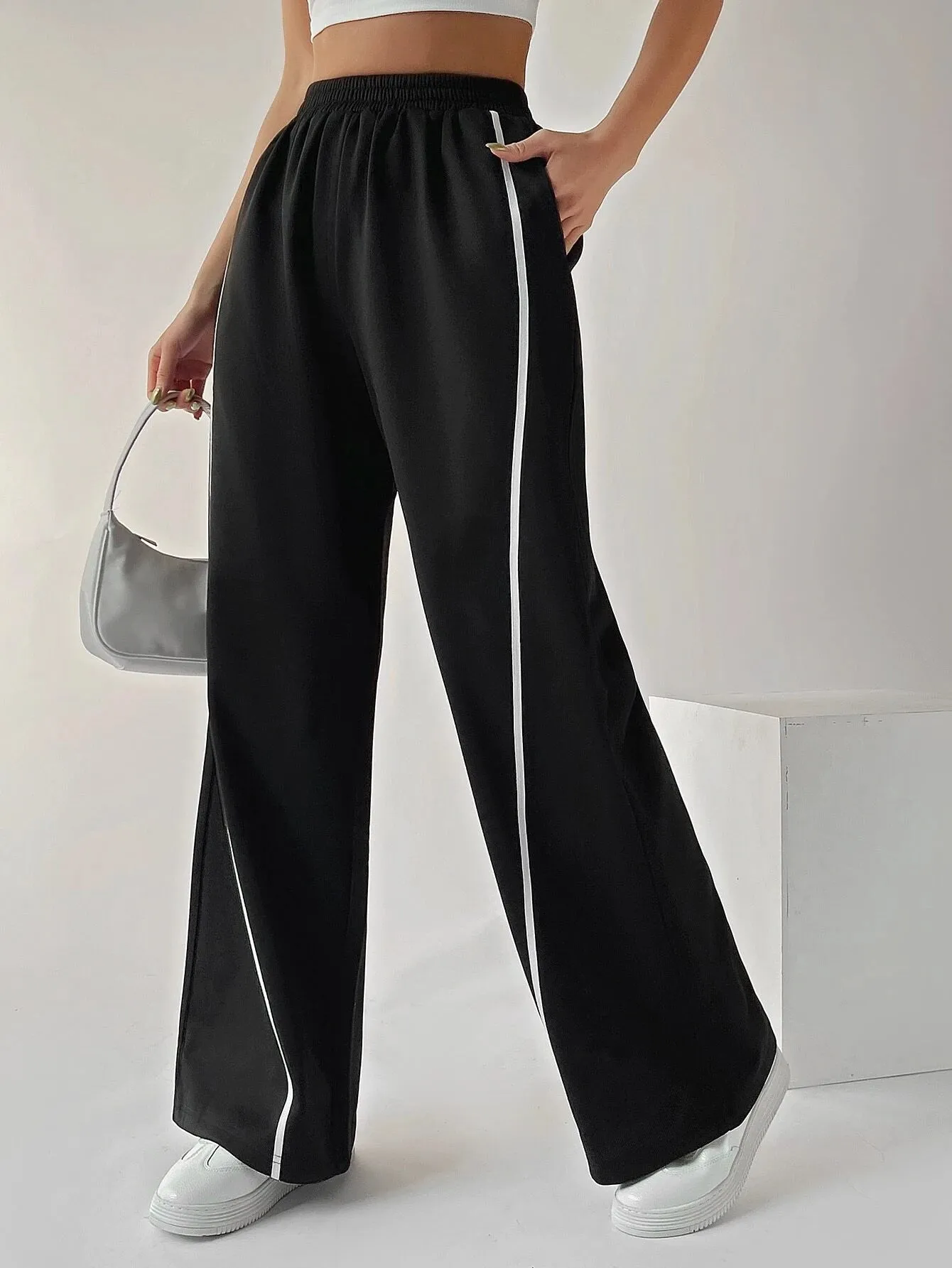 SXV Bikercore Contrast Piping Elastic Waist Trackpants