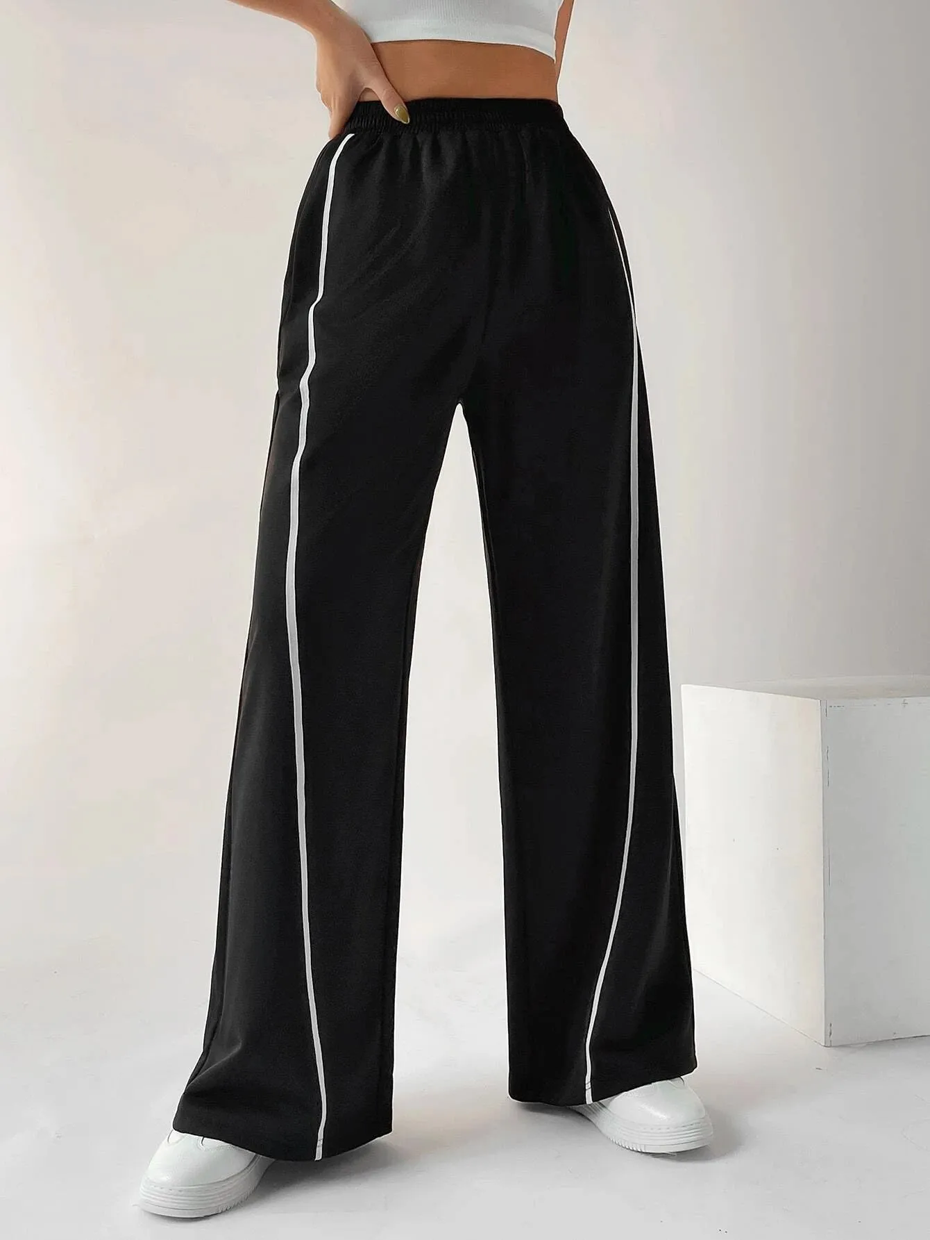 SXV Bikercore Contrast Piping Elastic Waist Trackpants