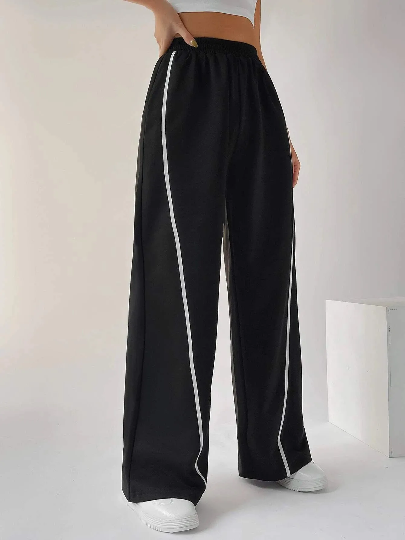 SXV Bikercore Contrast Piping Elastic Waist Trackpants