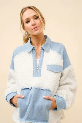 Teddy Denim Sherpa Pullover