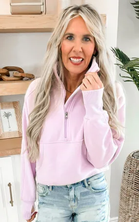 The Ava Light Purple 1/2 Zip Mock Neck Sweatshirt by Salty Wave*