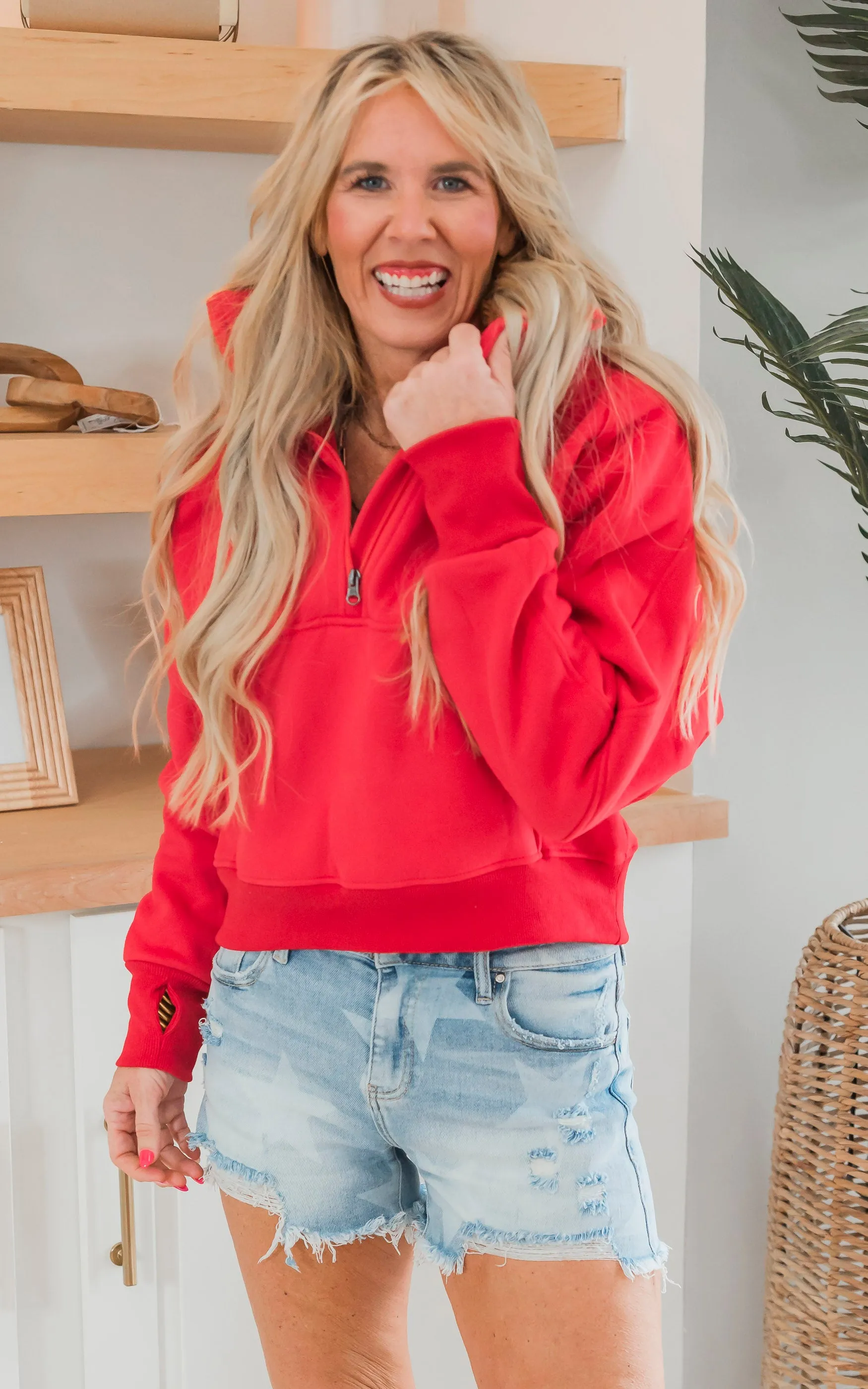 The Ava Red 1/2 Zip Mock Neck Sweatshirt by Salty Wave**DEAL-COUPON EXCLUDED