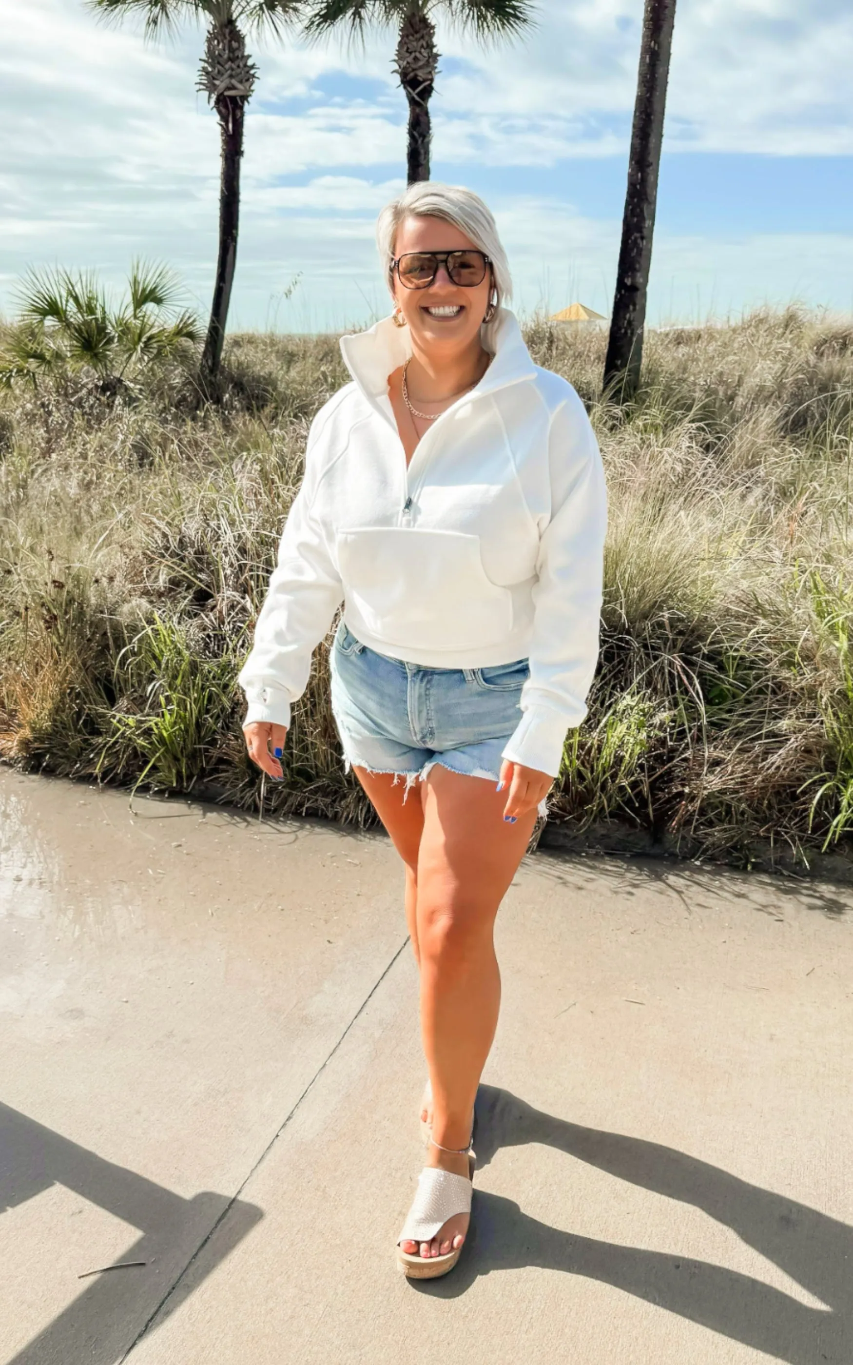 The Ava White 1/2 Zip Mock Neck Sweatshirt by Salty Wave*