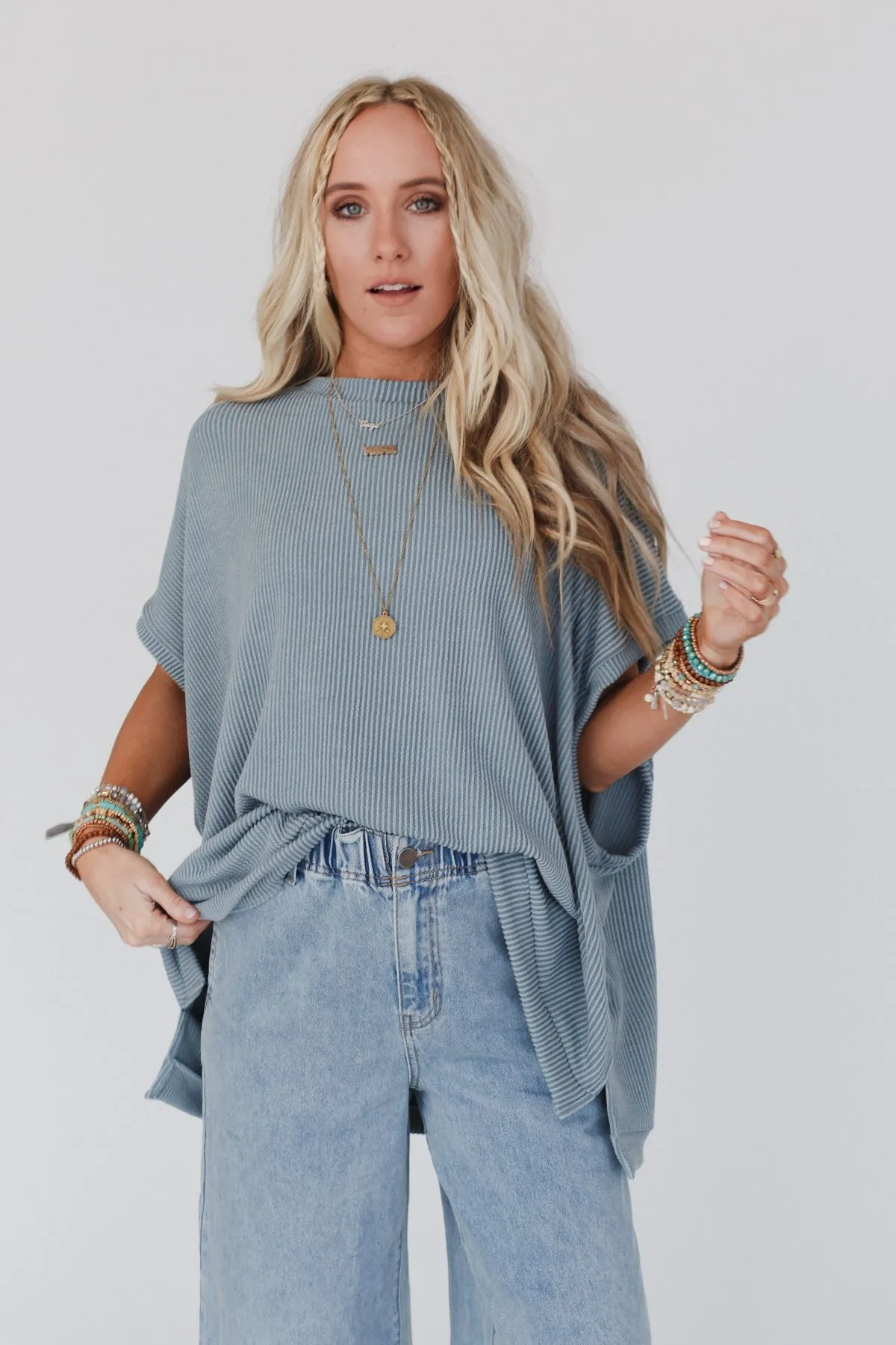 The Nest Moon Glow Texture Knit Top - Seafoam