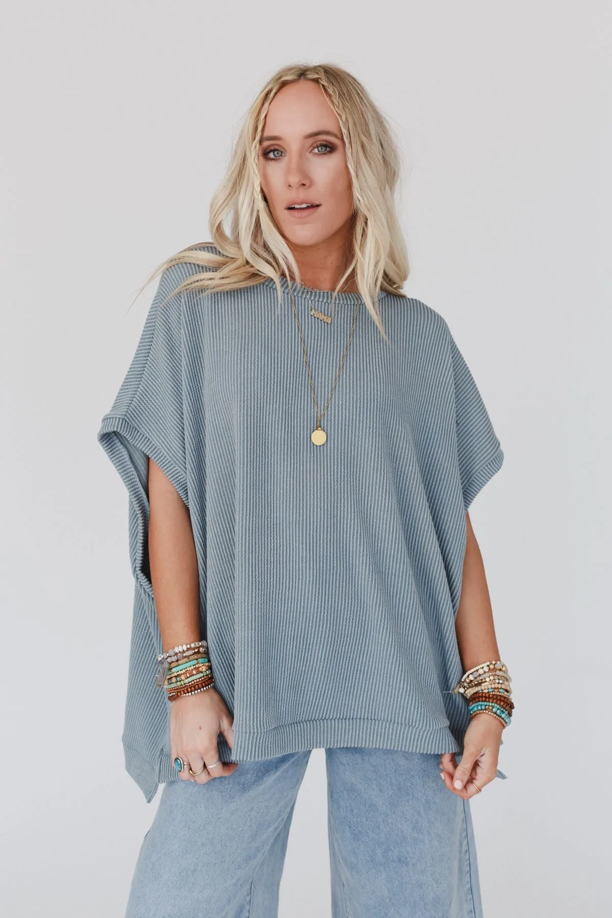 The Nest Moon Glow Texture Knit Top - Seafoam