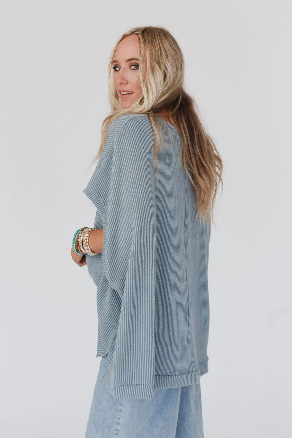 The Nest Moon Glow Texture Knit Top - Seafoam