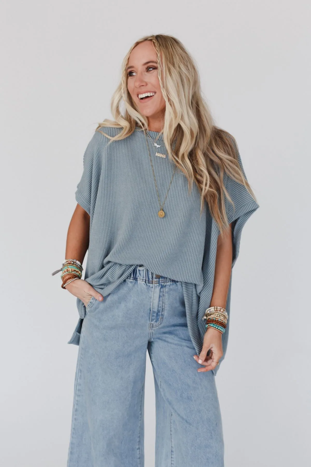 The Nest Moon Glow Texture Knit Top - Seafoam