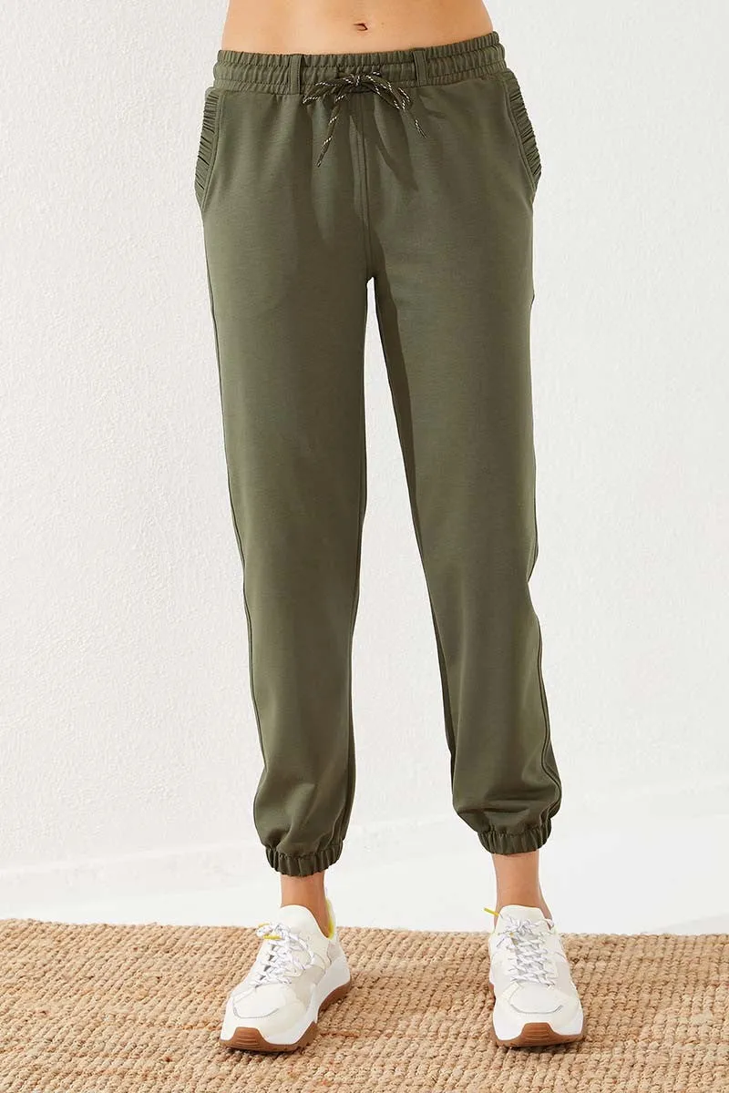 TMY Haki Drawstring Pocket Comfort Fit Elastic Cuff Women's Sweatpants - 94580 - Coventry