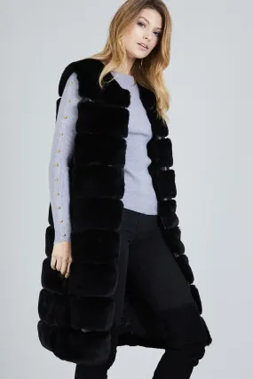 Two Pocket Panelled Longline Faux Fur Gillet