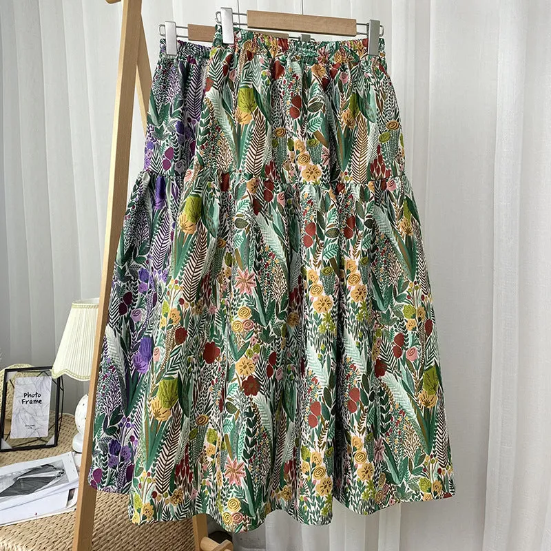 Vintage Embossed Pleated Puffy Midi Skirt