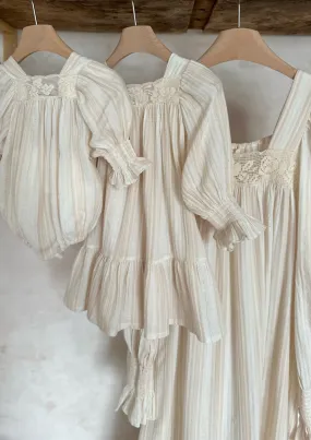 Vintage Puff Sleeve Romper | Beige Stripe