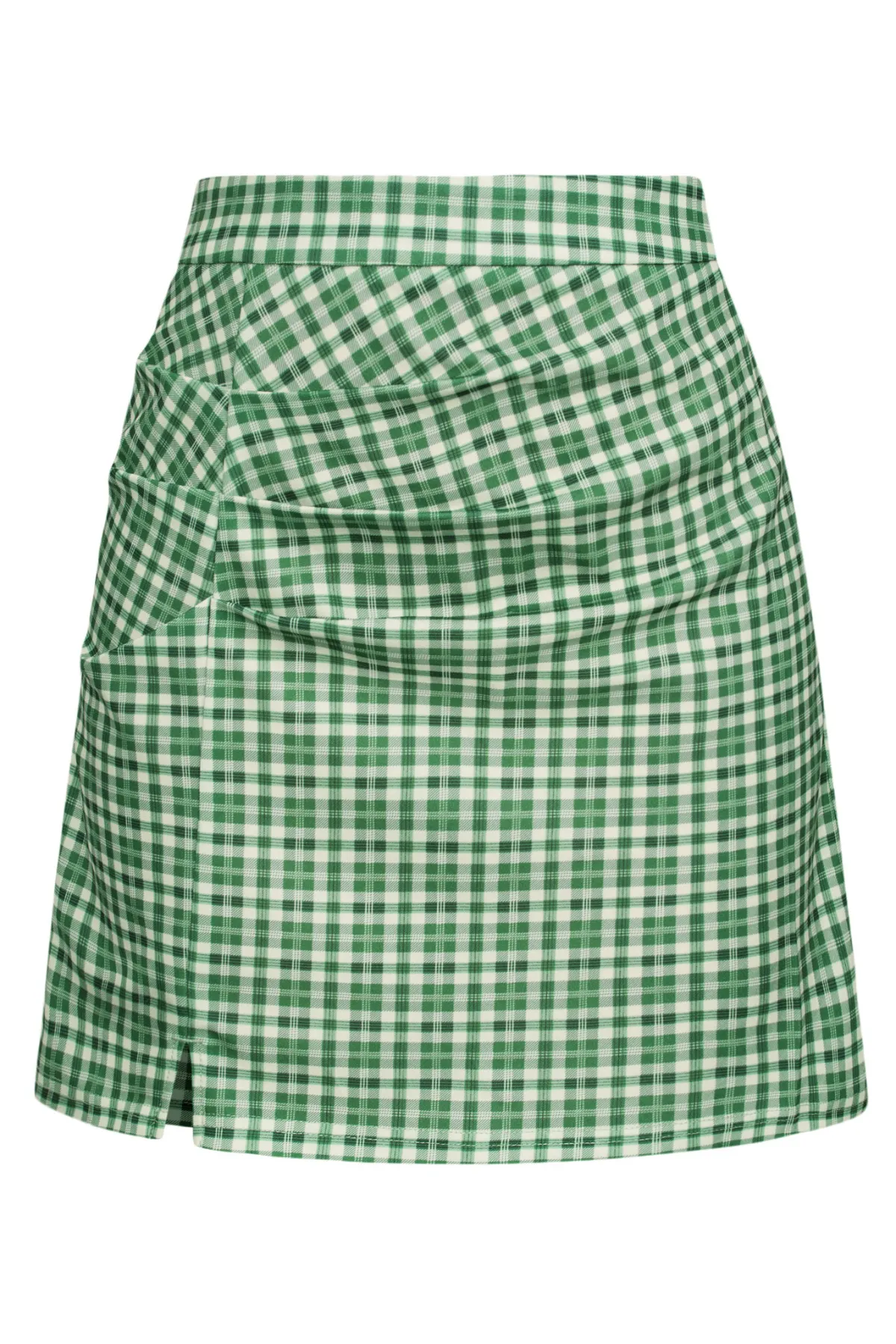 Women Ruched Skirt Elastic Waist Front Slit Mid-Thigh Length A-Line Skirt